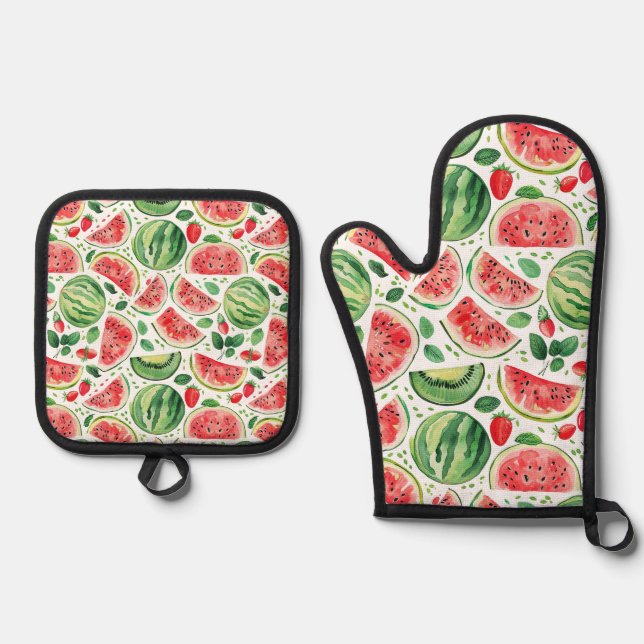 Watermelon Design  Oven Mitt & Pot Holder Set (Front)