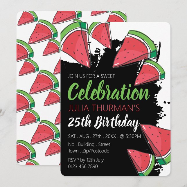 Watermelon Design, Sweet Celebration Birthday Invitation (Front/Back)