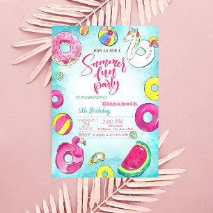 Watermelon, Donuts, Summer Birthday Party Invitation