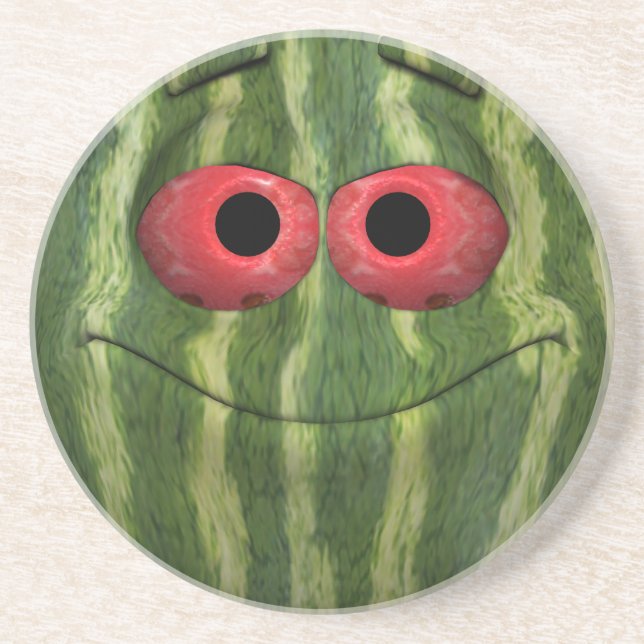 Watermelon Emoticon Sandstone Coaster (Front)