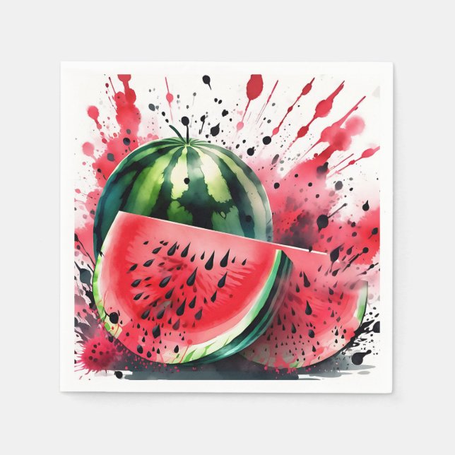 Watermelon Explosion Watercolor Napkins (Front)
