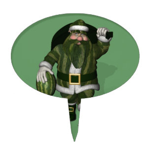 Watermelon Farmer Santa Claus Cake Topper