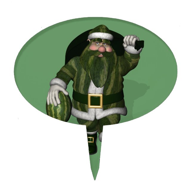 Watermelon Farmer Santa Claus Cake Topper (Front)