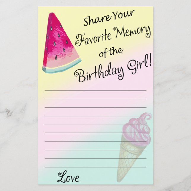 Watermelon Favorite Memory of the Birthday Girl (Front)