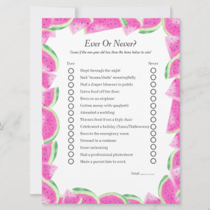 Watermelon First Birthday Ever or Never game card