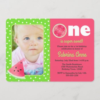 Watermelon First Birthday One Is Sweet  Photo Invitation by prettypicture at Zazzle
