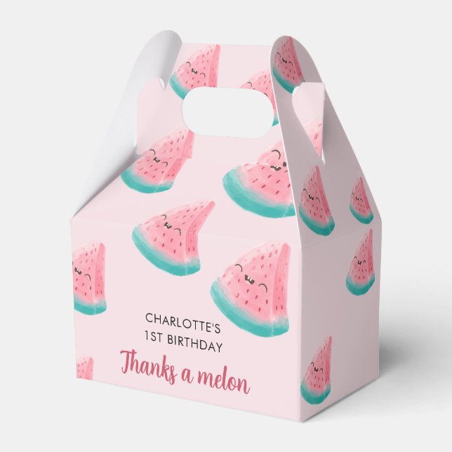 Watermelon First Birthday Thanks a Melon Favor Boxes (Front Side)