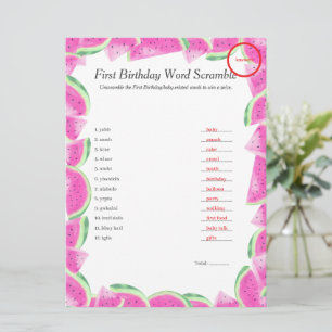 Watermelon First Birthday Word Scramble Answer Key Holiday Card