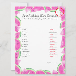 Watermelon First Birthday Word Scramble Answer Key Holiday Card