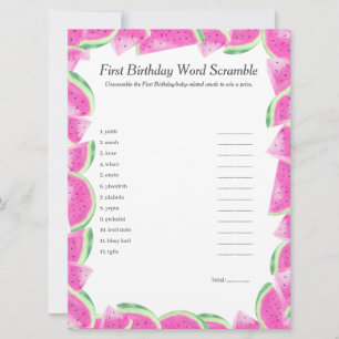 Watermelon First Birthday Word Scramble Game card