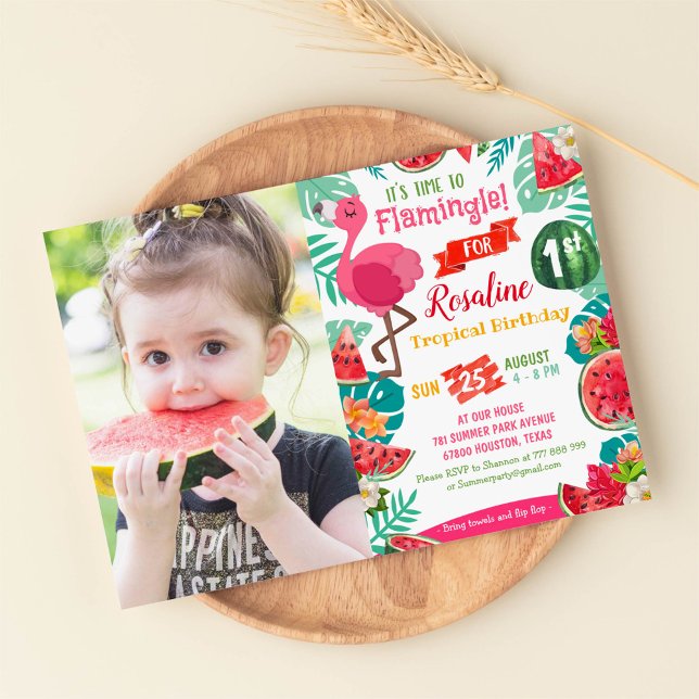 Watermelon Flamingo Birthday Photo Invitation (Creator Uploaded)