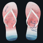Watermelon Flip Flops Wedding Party Bride Sandals<br><div class="desc">Watermelon flip flops that are perfect for kicking back during or after your summer or spring wedding! The elegant design features a watercolor watermelon artwork in lovely shades of navy blue and coral pink, with touches of teal green and mint. The blues and sea green of the watermelon rind are...</div>