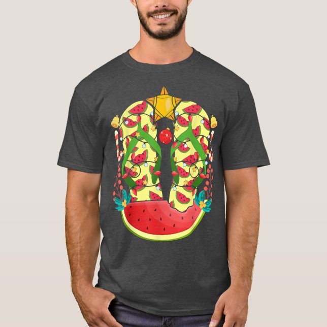 Watermelon Flip Flops Xmas Lights Hawaiian Christm T-Shirt (Front)