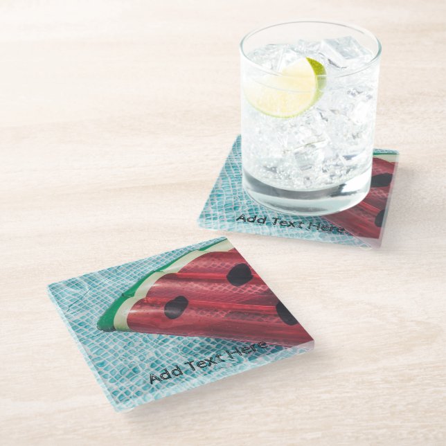 Watermelon Float in Swimming Pool Glass Coaster (Angled)