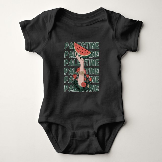 watermelon, flowers, and free palestine Repeat  Baby Bodysuit (Front)