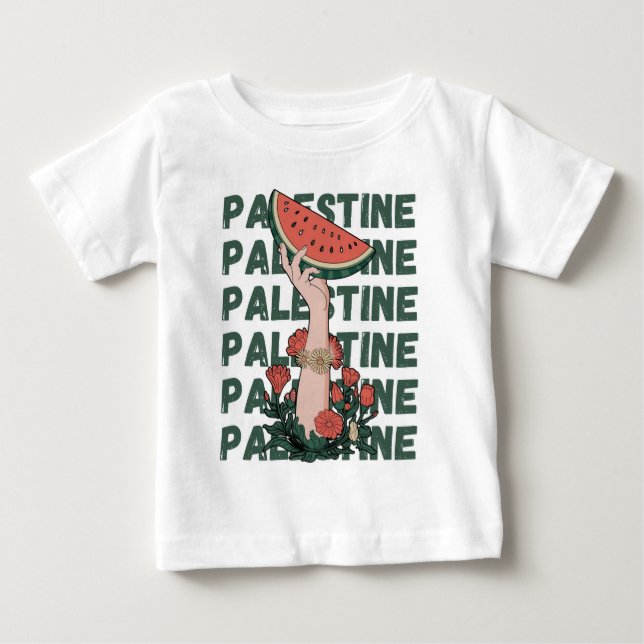 watermelon, flowers, and free palestine Repeat  Baby T-Shirt (Front)