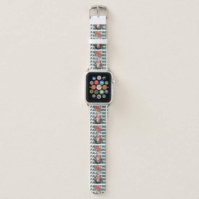 watermelon, flowers, and  palestine text Repeat  Apple Watch Band (Front)