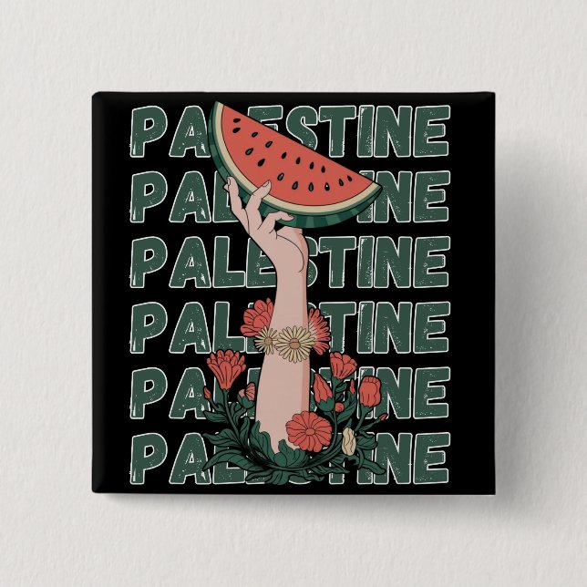 watermelon, flowers, and  palestine text Repeat  Button (Front)