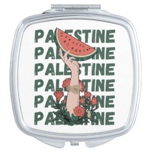 watermelon, flowers, and  palestine text Repeat  Compact Mirror