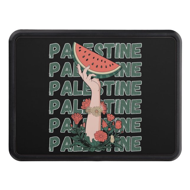 watermelon, flowers, and  palestine text Repeat  Hitch Cover (Front)