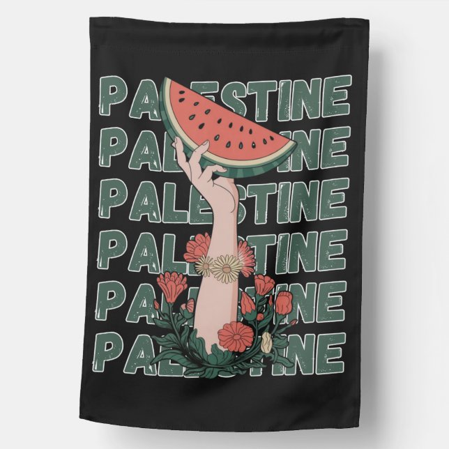 watermelon, flowers, and  palestine text Repeat  House Flag (Front)
