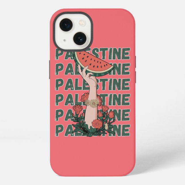 watermelon, flowers, and  palestine text Repeat  Iphone Case (Back)
