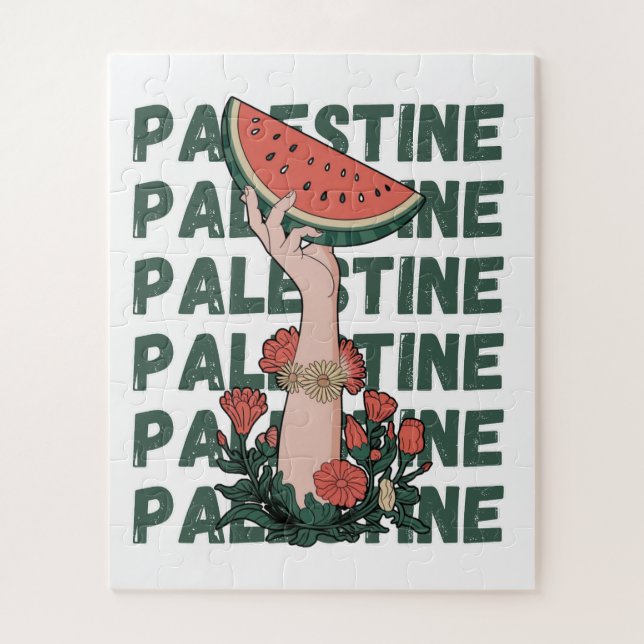 watermelon, flowers, and  palestine text Repeat  Jigsaw Puzzle (Vertical)
