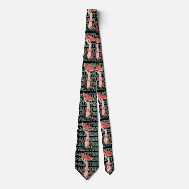 watermelon, flowers, and  palestine text Repeat  Neck Tie (Front)
