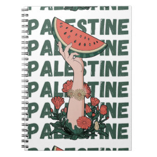 watermelon, flowers, and  palestine text Repeat  Notebook