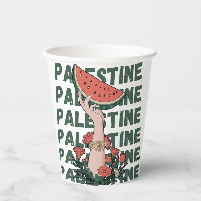 watermelon, flowers, and  palestine text Repeat  Paper Cups (Front)