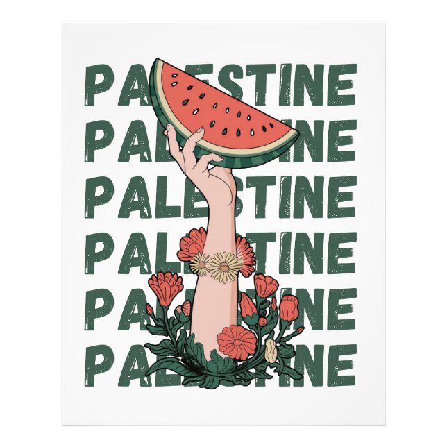 watermelon, flowers, and  palestine text Repeat  Photo Print (Front)