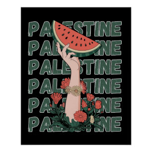 watermelon, flowers, and palestine text Repeat Poster