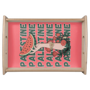 watermelon, flowers, and palestine text Repeat Serving Tray