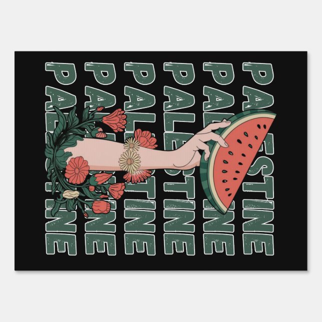 watermelon, flowers, and  palestine text Repeat  Sign (Front)