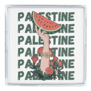 watermelon, flowers, and  palestine text Repeat  Silver Finish Lapel Pin