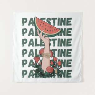watermelon, flowers, and palestine text Repeat Tapestry
