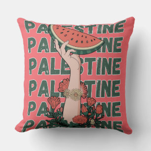 watermelon, flowers, and  palestine text Repeat  Throw Pillow