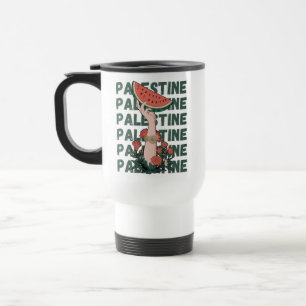 watermelon, flowers, and palestine text Repeat Travel Mug