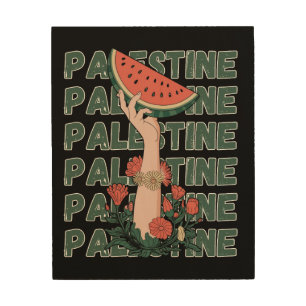 watermelon, flowers, and palestine text Repeat Wood Wall Art