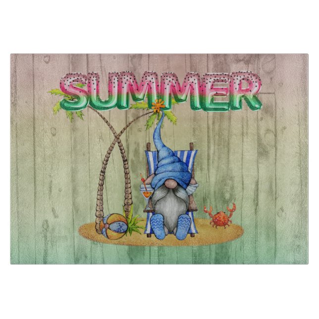 Watermelon Foil Balloons And Beach Gnome With Palm Cutting Board (Front)