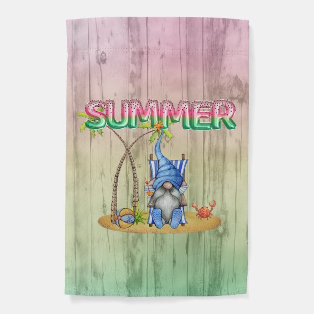 Watermelon Foil Balloons And Beach Gnome With Palm Garden Flag (Front)