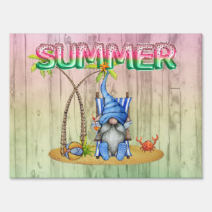 Watermelon Foil Balloons And Beach Gnome With Palm Sign