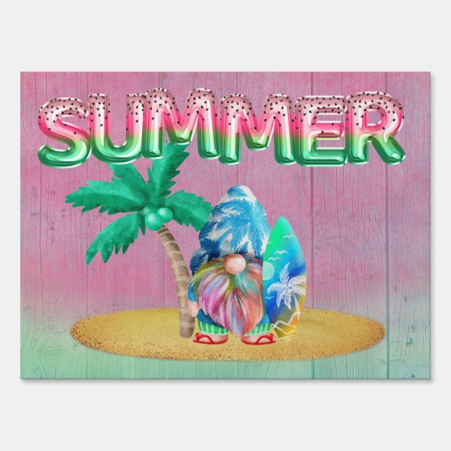 Watermelon Foil Balloons And Tie Dye Beach Surfing Sign (Back)