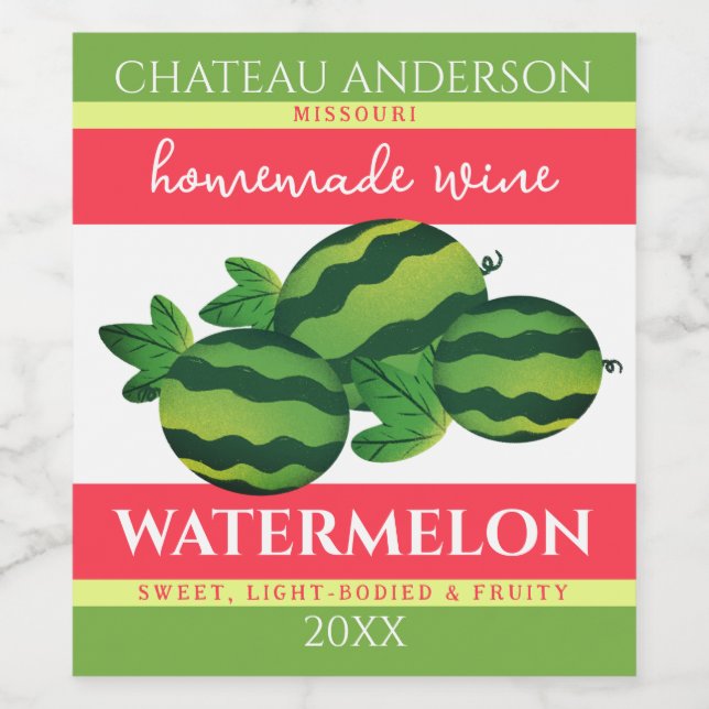 Watermelon fruit homemade wine personalized label (Single Label)