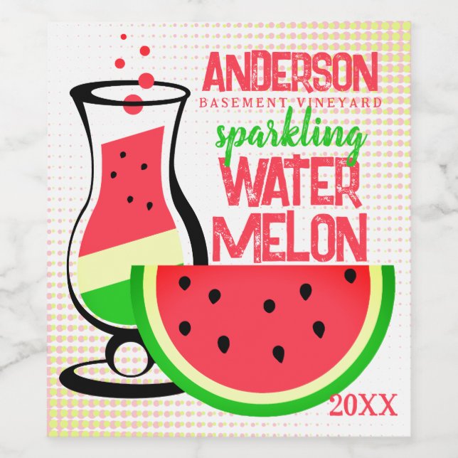 Watermelon fruit homemade wine personalized label (Single Label)