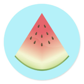 Watermelon Fruit Illustration Slice On Blue Classic Round Sticker