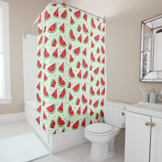Watermelon Fruit Pattern Melon Summertime Green Shower Curtain (In Situ)