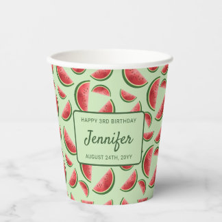 Watermelon Fruit Pattern On Green Custom Birthday Paper Cups