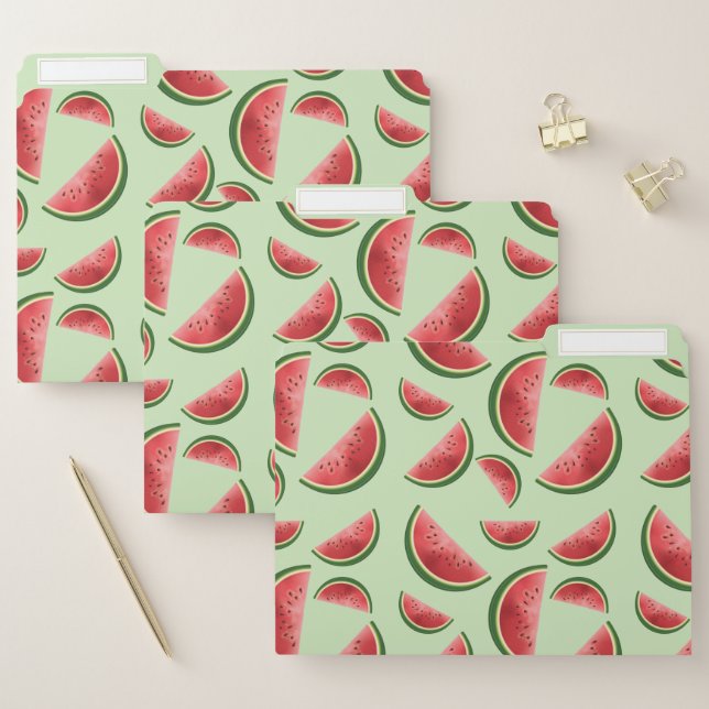 Watermelon Fruit Pattern On Green File Folder (Set)