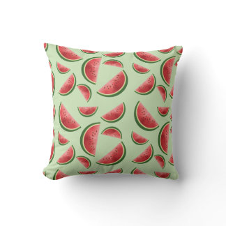 Watermelon Fruit Pattern On Green Throw Pillow